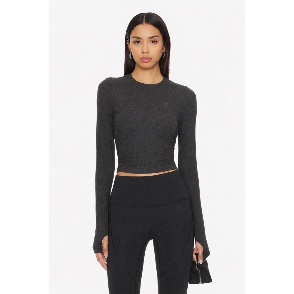 P.E‎ Nation Free Play Long Sleeve Rib Crop T Shirt Grey Size Medium Workout Gym